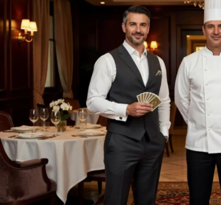 Restaurant chef, poker hosts and service team